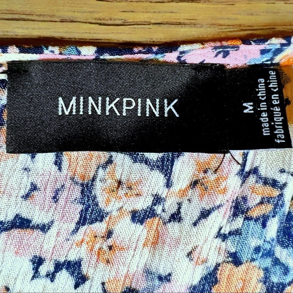 MINK PINK Dress Womens Small Floral Print Good Girl Faux Wrap Flutter Sleeve - Picture 5 of 11